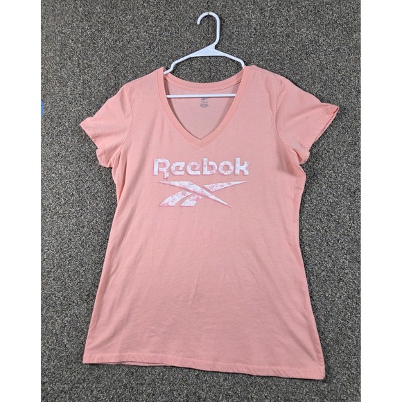Reebok Tops - Reebok T-Shirt Womens Large Pink Sporty Casual V-Neck Graphic Tee